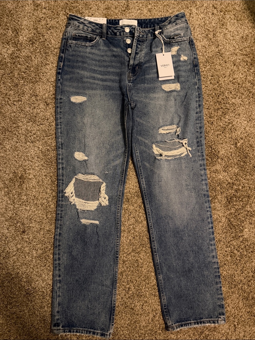VERVET BY FLYING MONKEY Distressed Blue “Beverley” super high rise straight